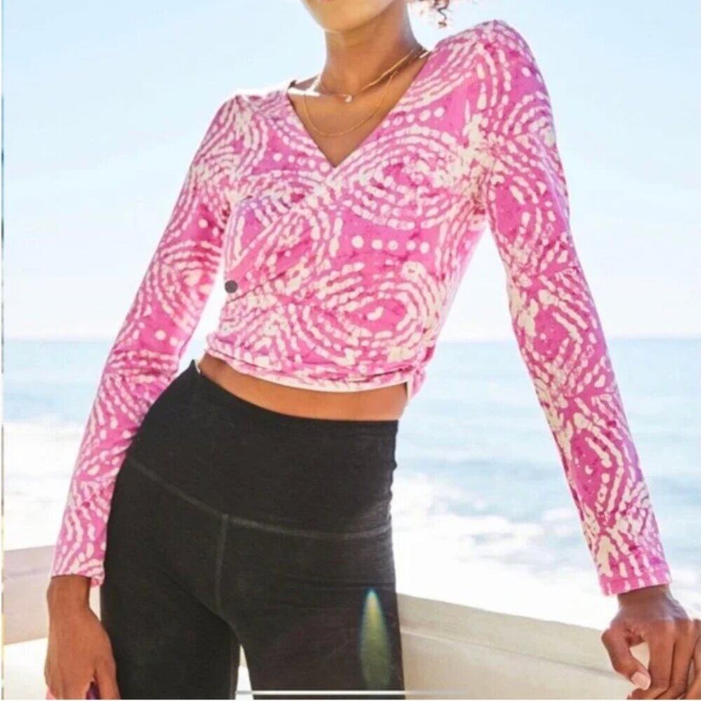 Antropologie Daily Practice Cropped Wrap Pink Knit Top Size Medium